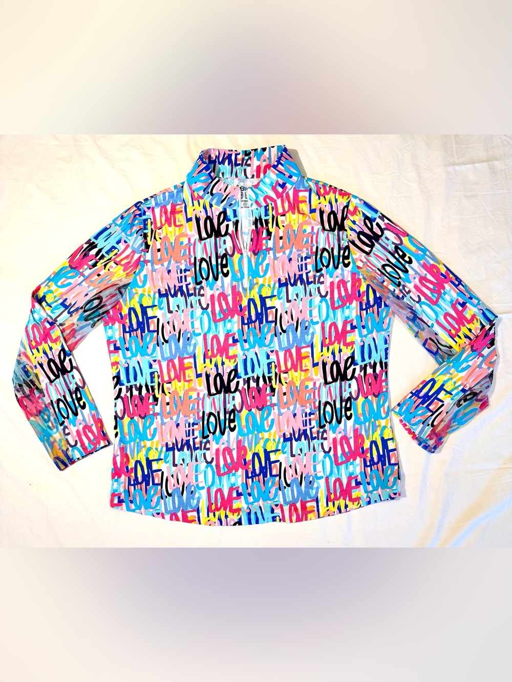 IBKUL Love Print Half Zip Pull Over Shirt - Picture 2 of 12